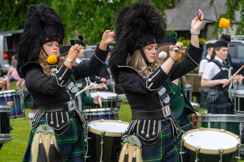 The Massed Pipe Bands, Towie and District, Inverurie, Lonach, Kintore, Huntly, City of Aberdeen and Meldrum Academy.