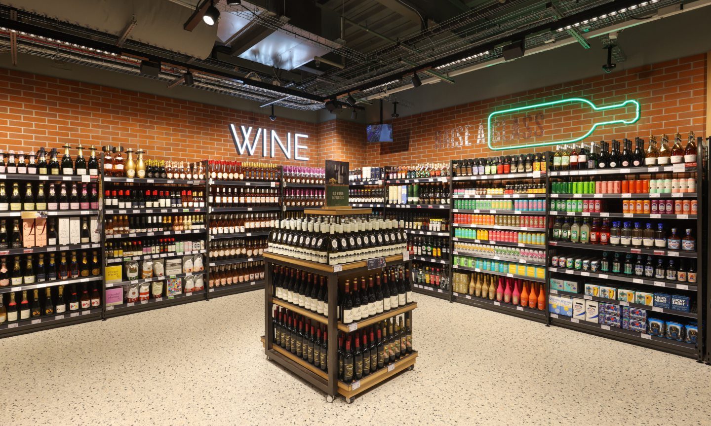 The wine section in an M&S store