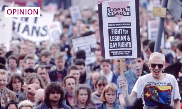 Protestors demonstrate against Section 28 in 1988, the year Kevin Crowe was the victim of a homophobic attack. Image: Rick Colls/Shutterstock