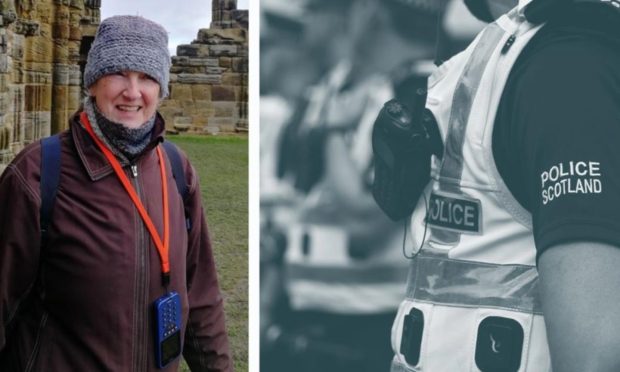 Split image: Mary Molloy pictured next to an image of an officer in uniform.