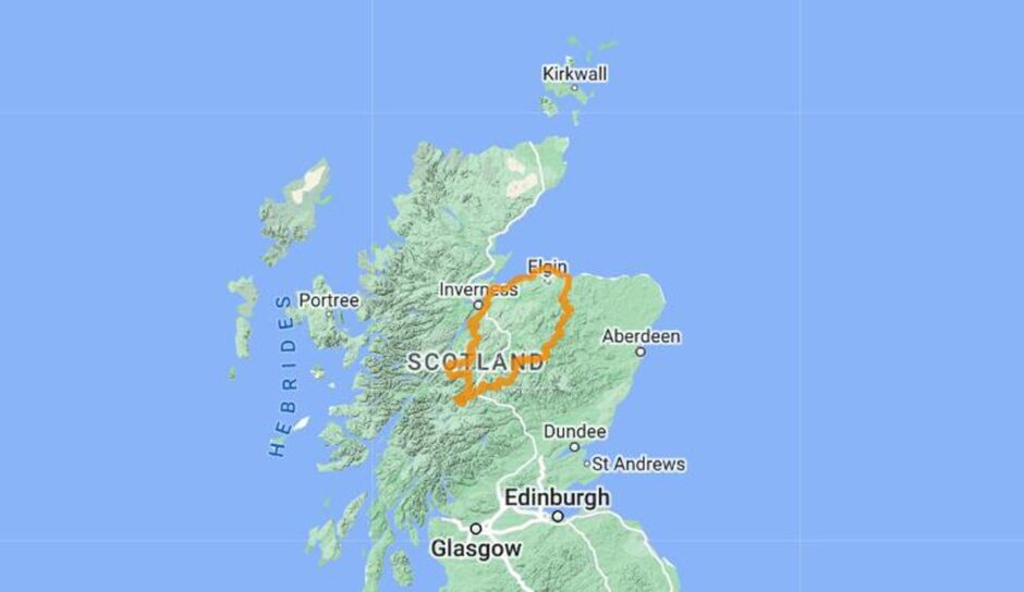 Map showing flood alert area in Moray and Highlands 