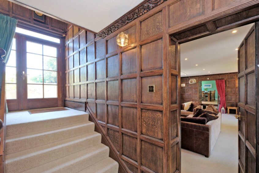 Historic wood panelling inside the renovated Old Mill Of Durno