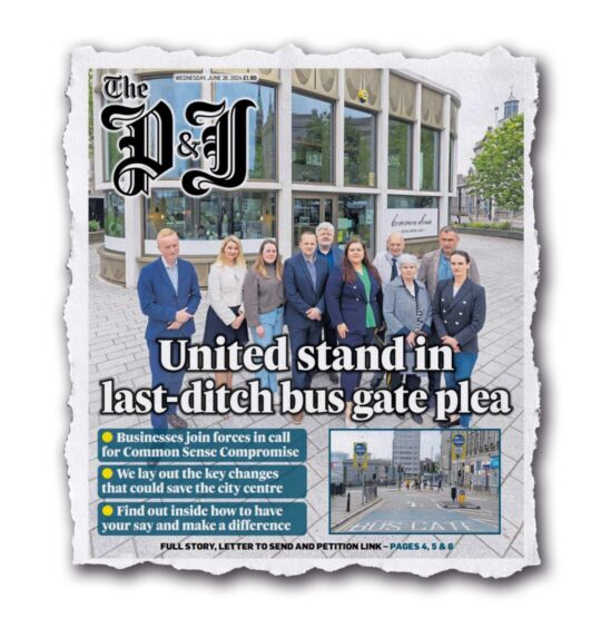 Wednesday's front page of The Press and Journal, calling for compromise on the Aberdeen bus gates. 