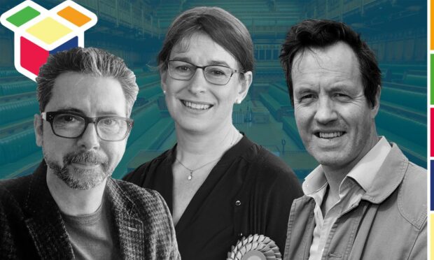 Torcuil Crichton, Labour candidate in the Western Isles, Kathleen Robertson, Conservative candidate in Moray West, Nairn and Strathspey and Angus MacDonald, Liberal Democrat candidate in Inverness, Skye and West Ross-shire. Image: DC Thomson.