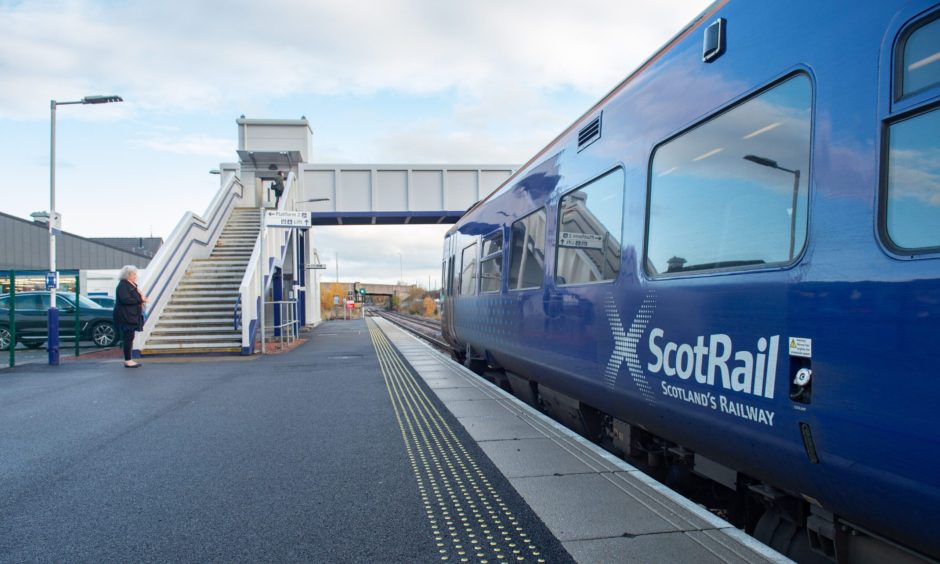 ScotRail train at Elgin station.