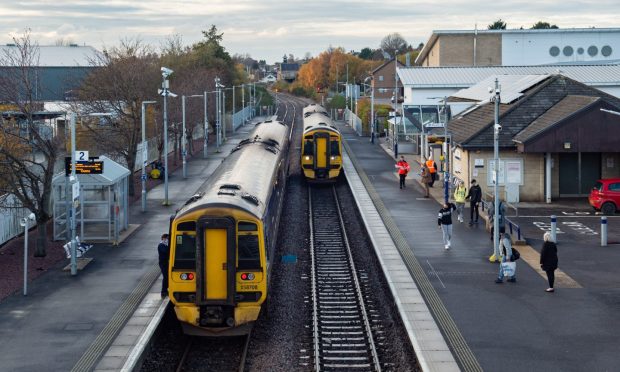 Two ScotRail trains in Elgin.