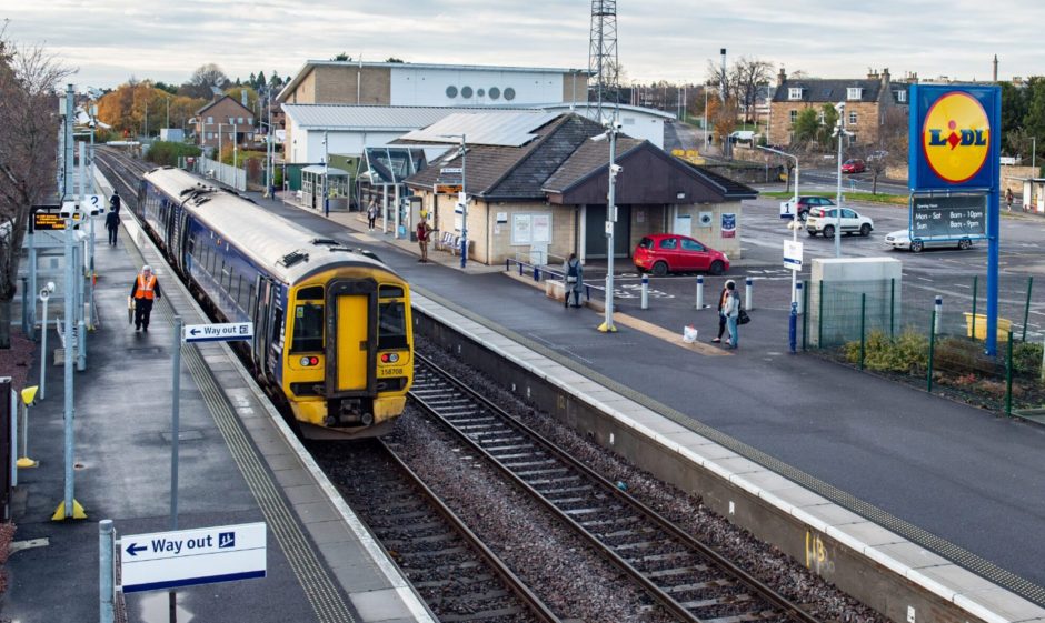 ScotRail train at Elgin station.