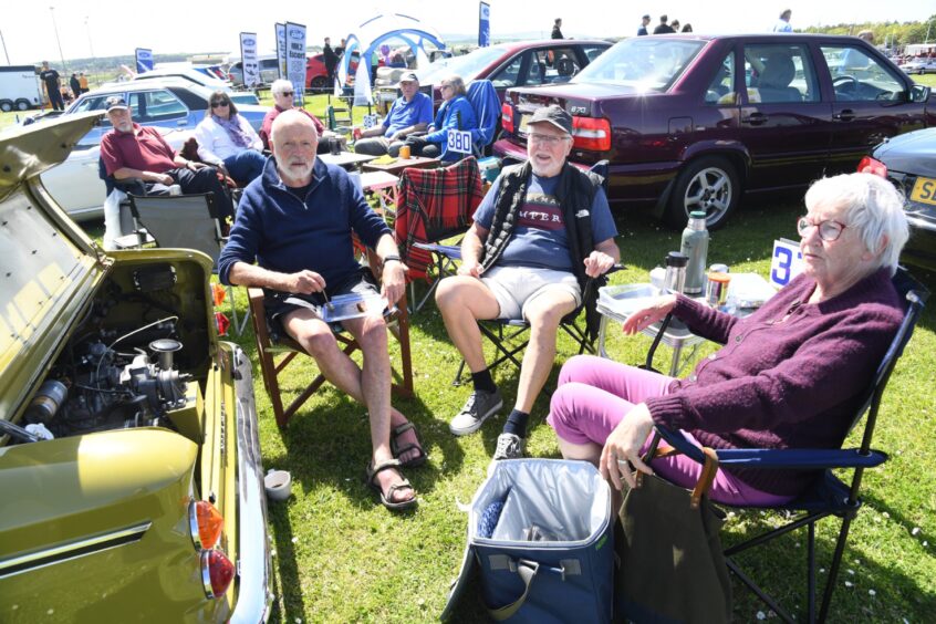 NEIL MARR FROM KINROSS (CENTRE) DROVE HIS 1968 HILLMAN IMP TO THE BROCH RALLY WITH FRIENDS ALAN WHITE AND LESLEY STEWART