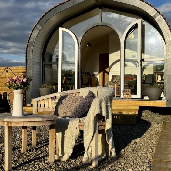 One of the pods at Pathgreen Glamping in the evening sun.