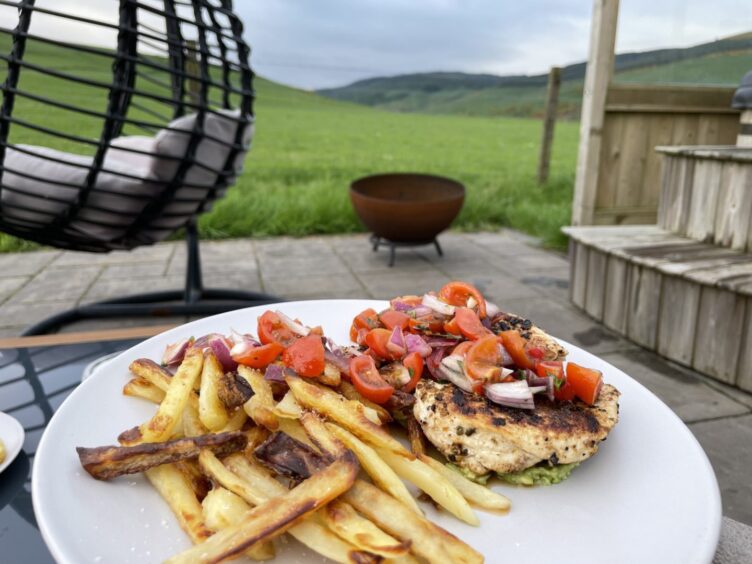 Dinner outside the pod.