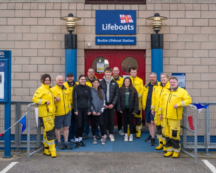 The fundraisers pictured outside Buckie Lifeboat Station
