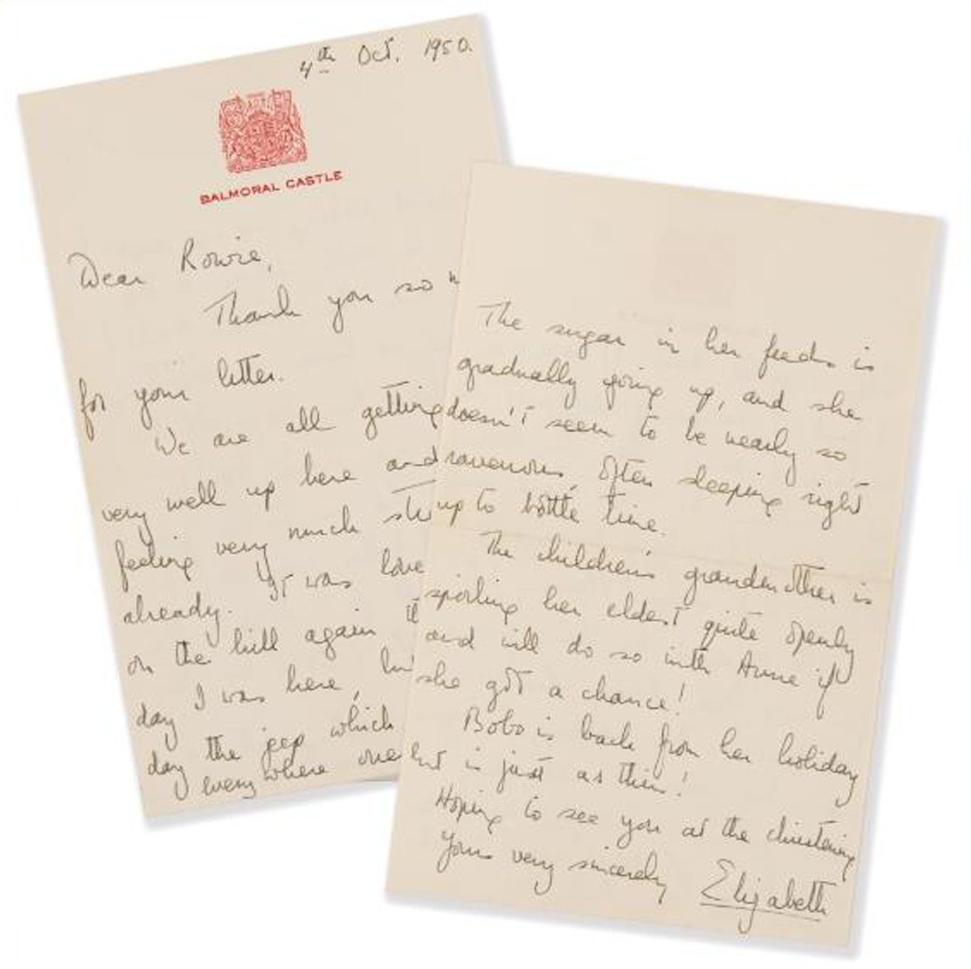 Two pages of letter written by Queen Elizabeth 