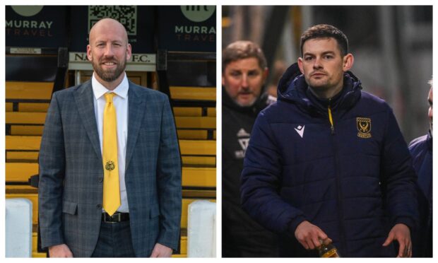 Nairn County boss Ross Tokely, left, and Huntly manager Colin Charlesworth.
