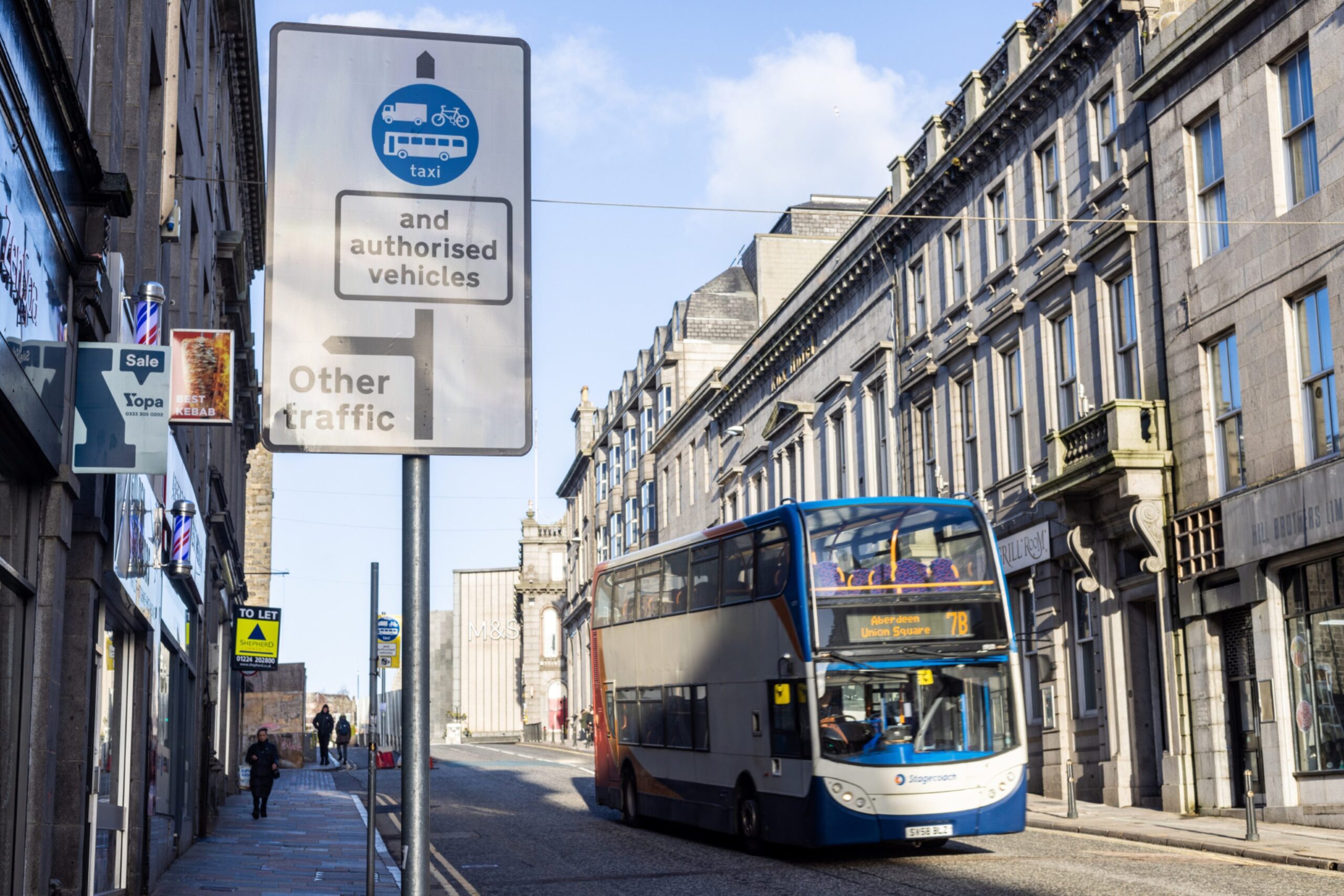 A bus using the new system on Market Street. 