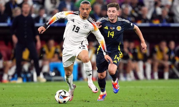 Germany's Leroy Sane and Scotland's Billy Gilmour (right) during the UEFA Euro 2024 Group A match. Image: Shutterstock