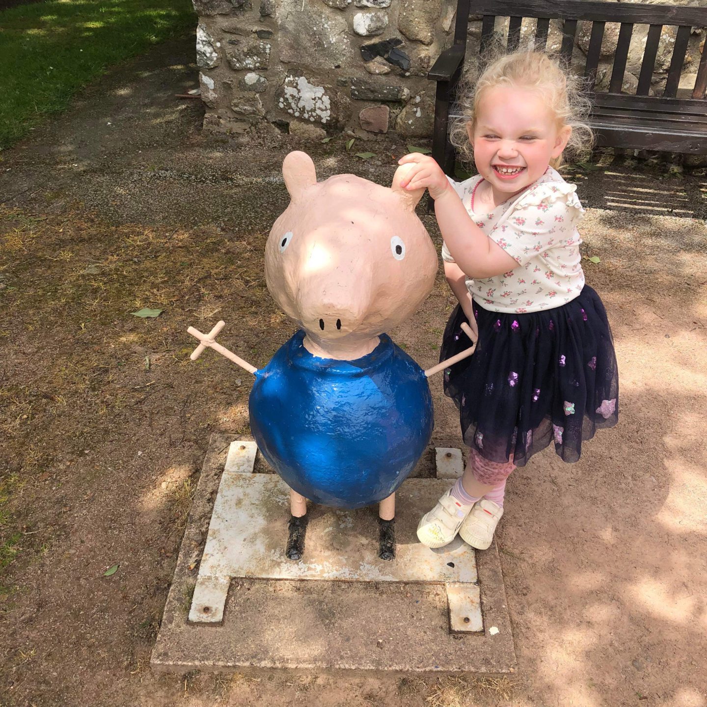 Little Edith with George Pig at Storybook Glen