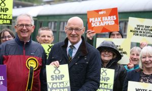 John Swinney was campaigning in the seat where Douglas Ross is standing. Image: Peter Jolly.