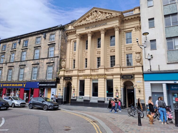 Exterior of The Caledonian pub in Inverness High Street. 