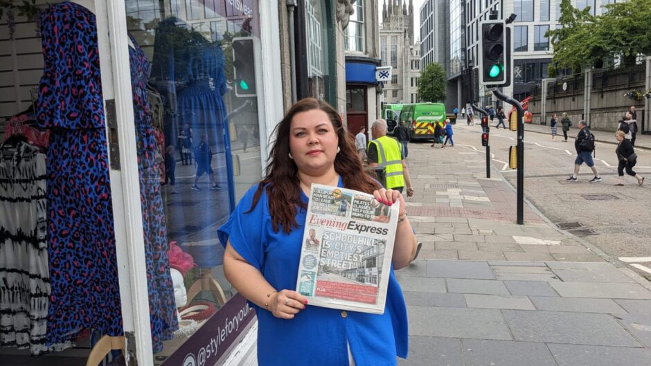 Victoria Mutch outside Style for your Shape on Schoolhill - as The Evening Express declares the street Aberdeen city centre's emptiest. Image: Alastair Gossip/DC Thomson