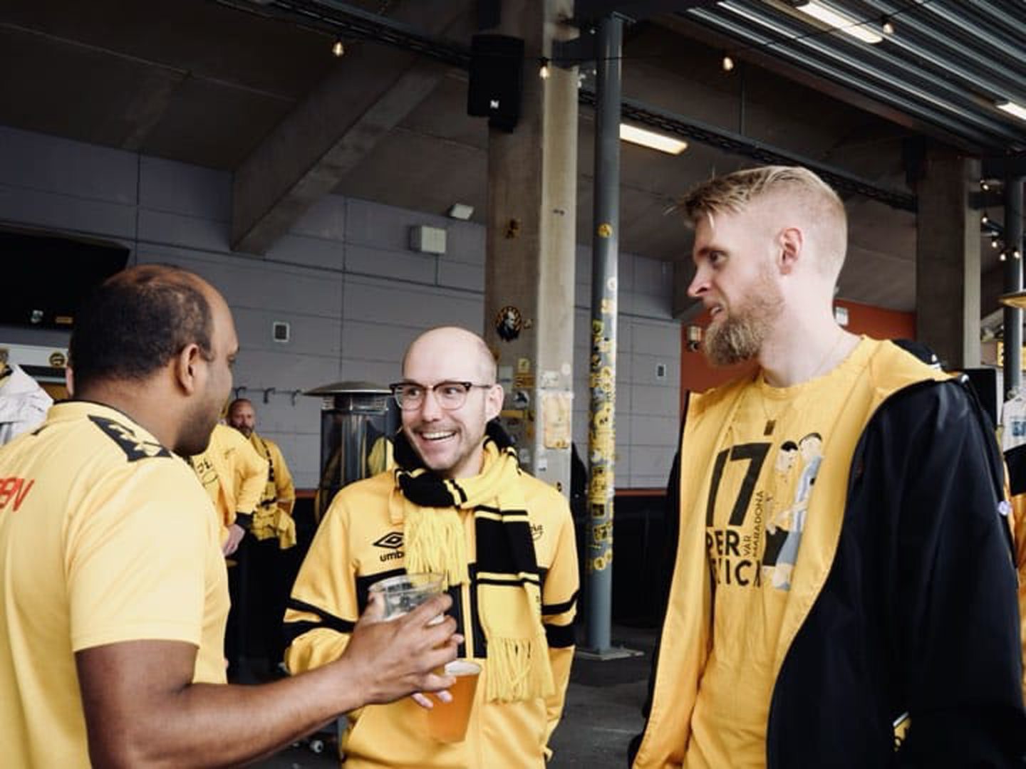 Elfsborg supporter Isak Eden, centre, is chairman of the Svenska Fotbollssupporterunionen (SFSU) - the Swedish football supporters' union. Image supplied by Isak Eden