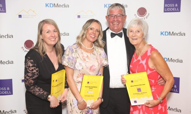 Tracey Clark, project manager, Gillian Gibson, office manager, Alan Fotheringham Snr, director, and Alan's wife, Margaret Fotheringham celebrating his triple win at Scottish Home Awards. Image: Your Due North