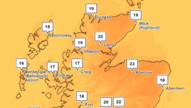 Aberdeenshire, Moray and the Highlands will experience one of the hottest days of the year on Monday. Image: Met Office
