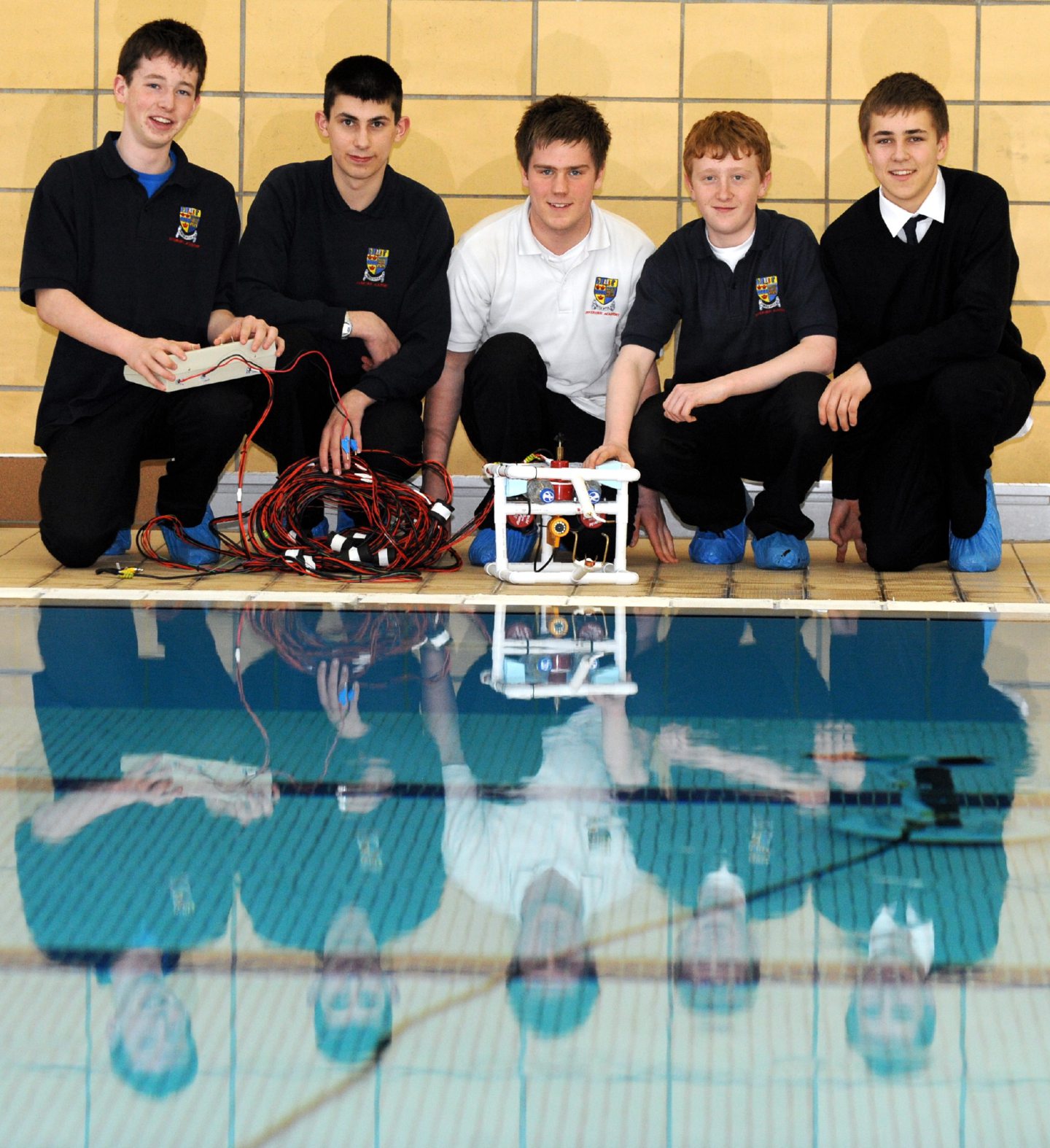 Inverurie Academy pupils next to the pool