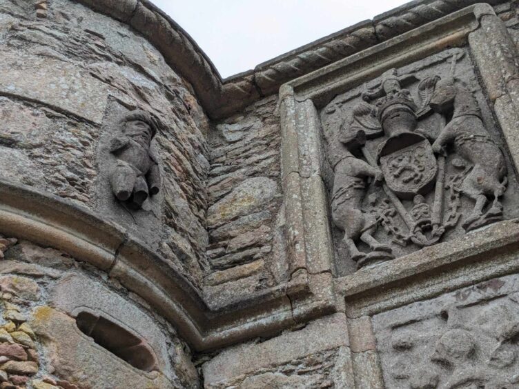 Lavish carved human figures at the gatehouse to Tolquhon Castle. Image: Gayle Ritchie.