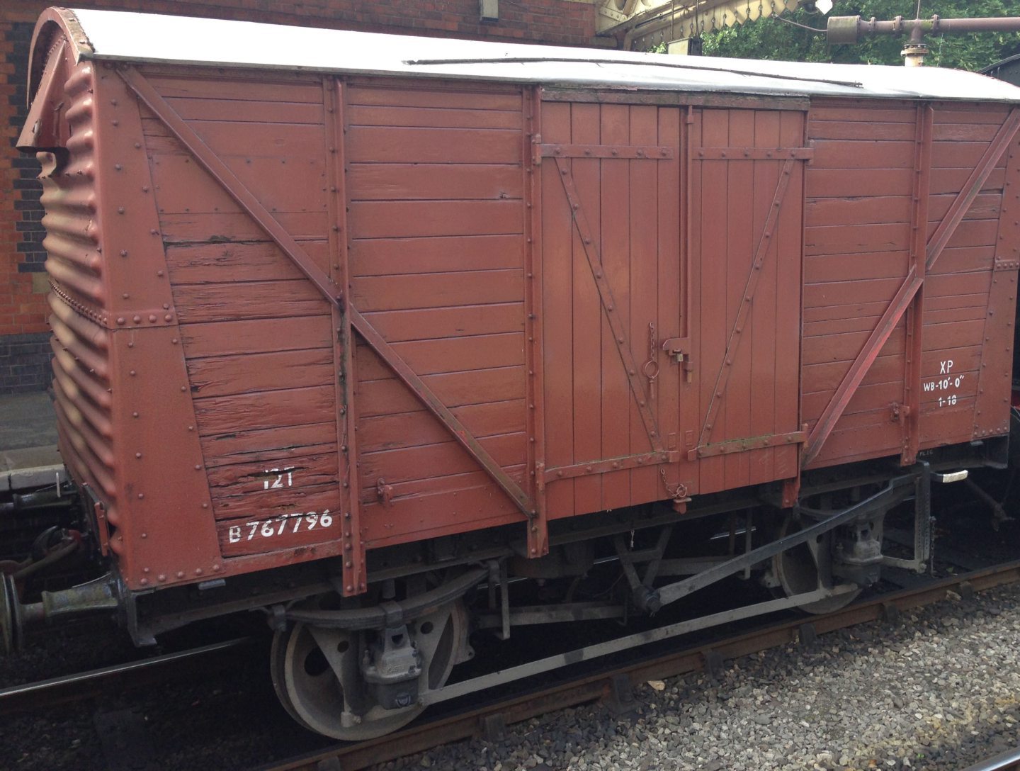 A brown wooden British Rail 12 ton goods wagon of the type used for transporting seed potatoes. Image: Mark Nolan 