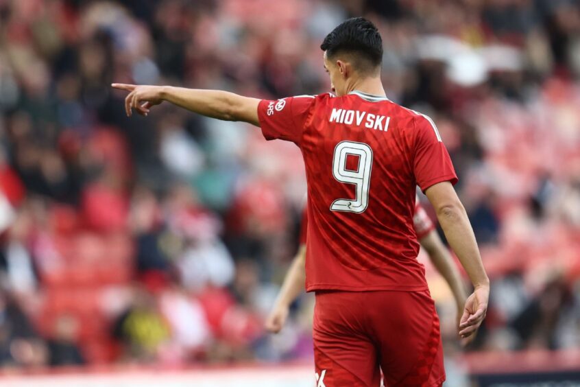 Aberdeen striker Bojan Miovki against Airdrie, his first game time of the season. Image; Shutterstock