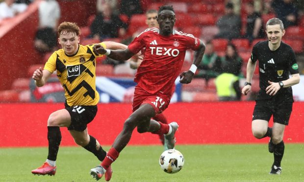 Pape Habib Gueye of Aberdeen during the Premier Sports Cup match against Dumbarton at Pittodrie. Image: Shutterstock.