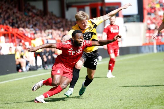 Shayden Morris in action for Aberdeen in their 6-0 win over Dumbarton. Image: Shutterstock.