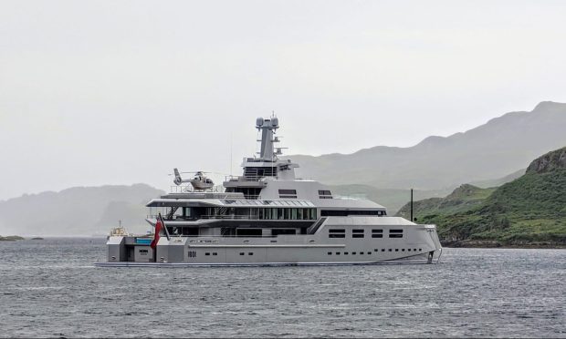 £196 million superyacht, complete with private helicopter, anchored in the Sound of Kerrera.
