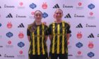 Maddie Finnie and Francesca Ogilvie in the new Aberdeen away kit. Picture shows; Maddie Finnie and Francesca Ogilvie in the new Aberdeen away kit. Image: Darrell Benns/DC Thomson