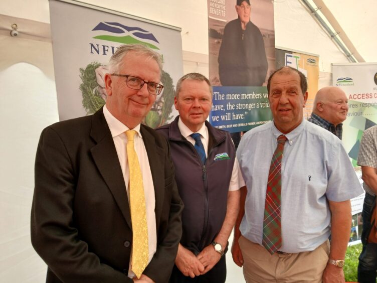 Seamus Logan MP; Andrew Connon, vice-president, NFU Scotland (NFUS) and Drew Wilson, chairman, New Deer NFUS. 