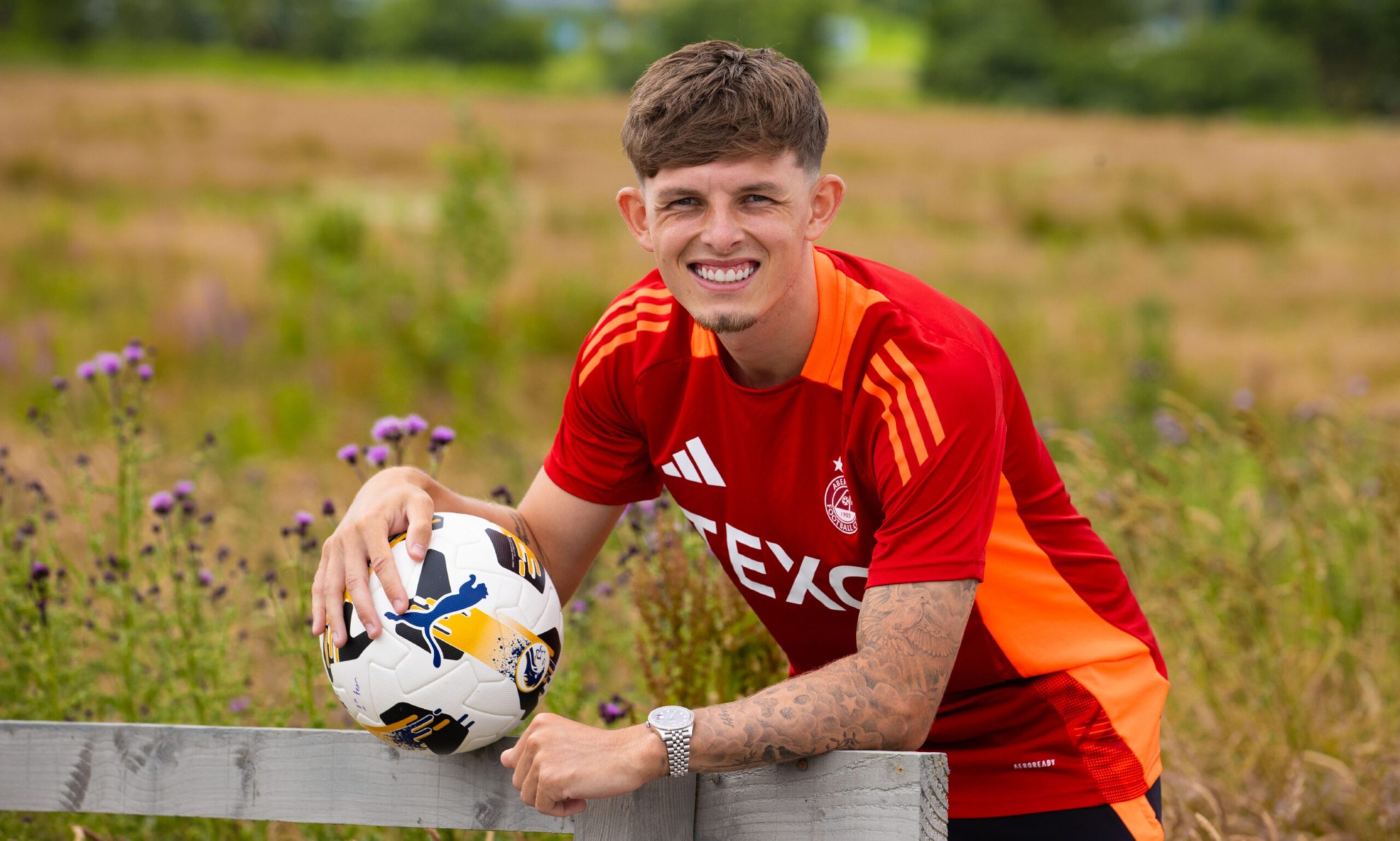 Aberdeen midfielder Leighton Clarkson at Cormack Park ahead of the trip to Queen of the South. Image; SNS 