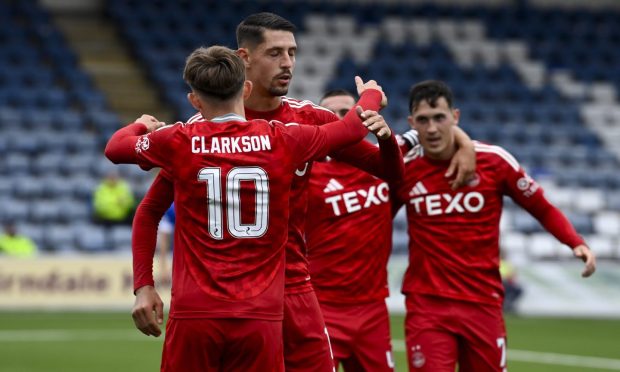 DUMFRIES, SCOTLAND - JULY 13: Aberdeen's Ester Sokler celebrates making it 3-0 during a Premier Sports Cup group stage match between Queen of the South and Aberdeen at Palmerston Park, on July 13, 2024, in Dumfries, Scotland. (Photo by Rob Casey / SNS Group)