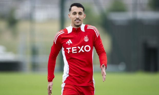 Bojan Miovski during an Aberdeen training session at Cormack Park. Image: SNS