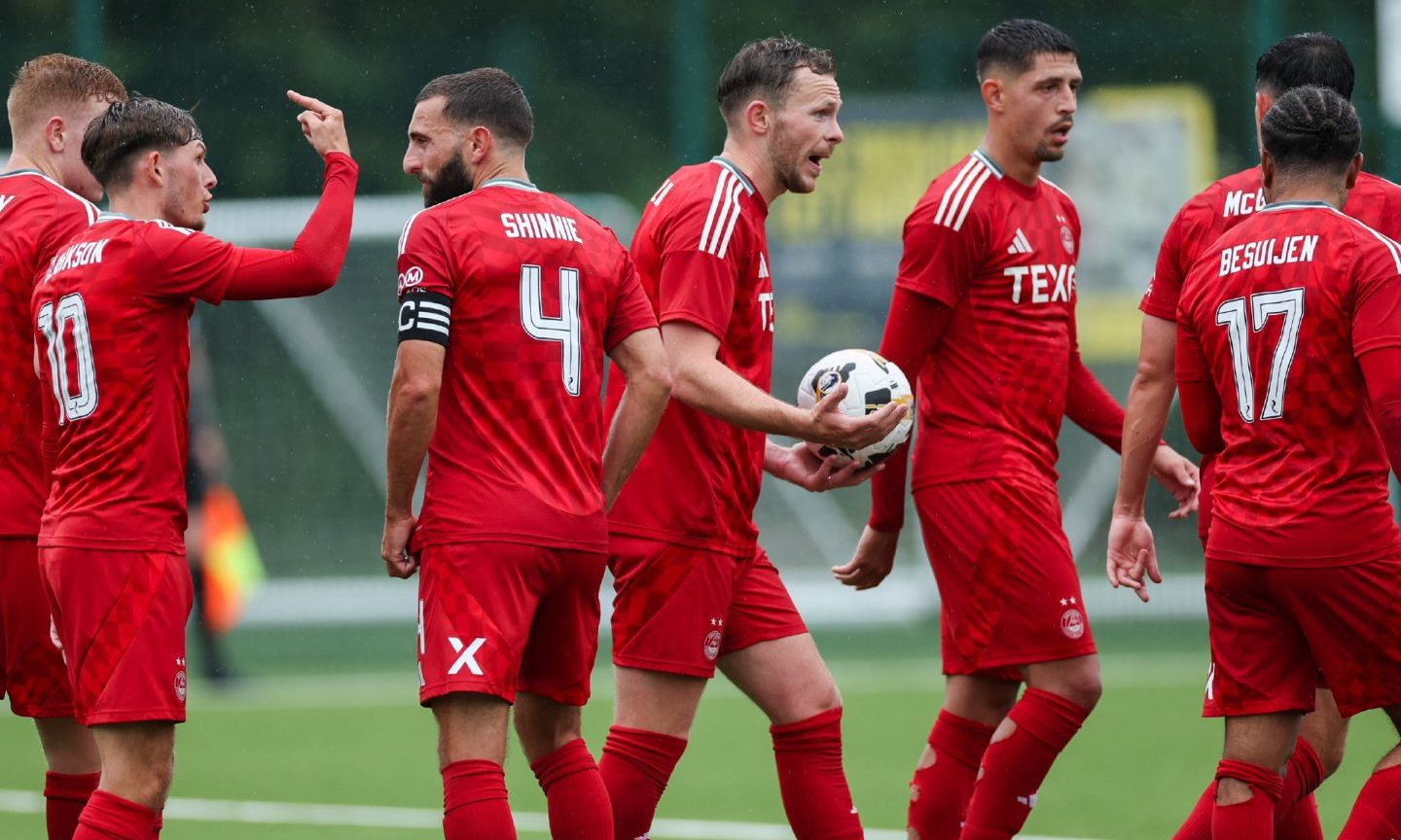 Aberdeen's Nicky Devlin celebrates scoring to make it 1-0 against East Kilbride. Image: SNS