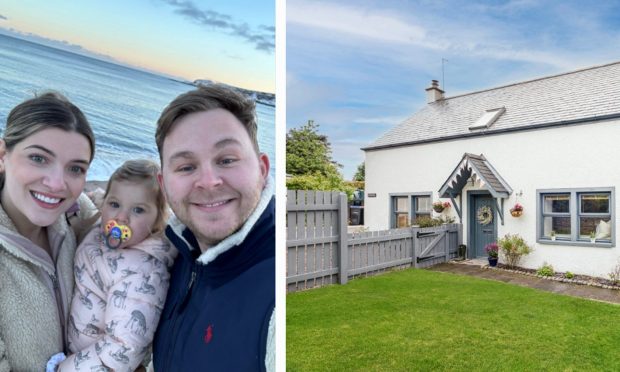 Adam and Natalie Davidson, pictured with their daughter Florence, have totally transformed their cosy cottage in Drumlithie