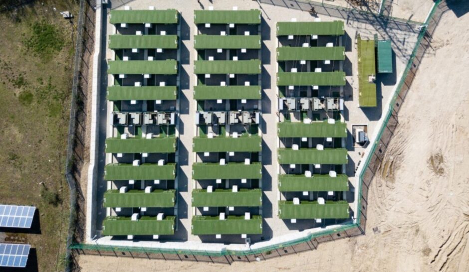 Aerial view of Zenobe's 100MW battery storage facility in Capenhurst. 