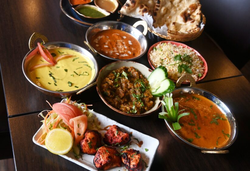 Selection of dishes at Indian restaurant Namaste Delhi in Aberdeen.