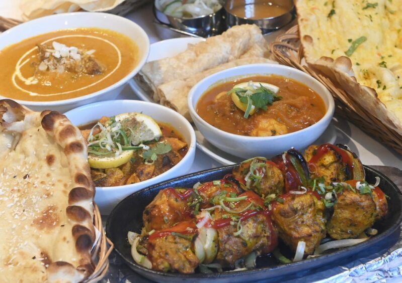 Table spread at Jewel in the Crown Indian restaurant in Aberdeen.