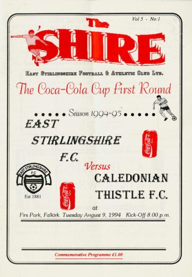 The match programme from Caley Thistle first senior match as a Scottish League side against East Stirling on August 9, 1994.