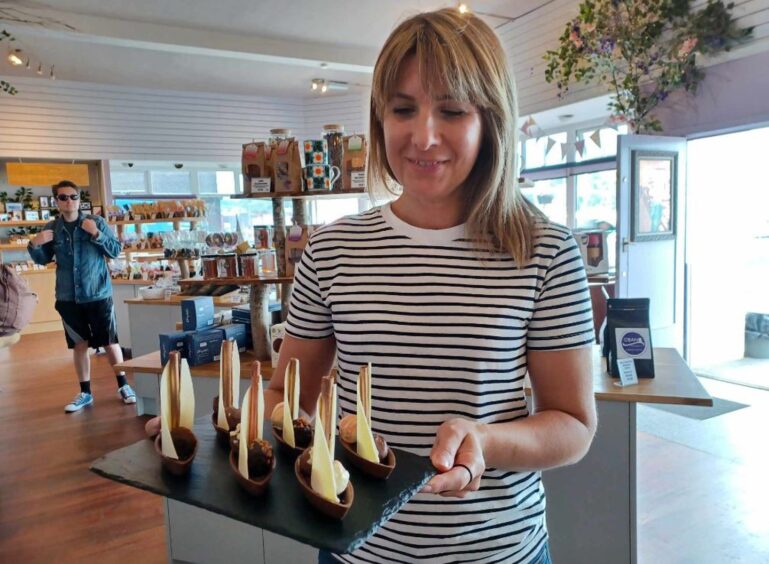 Helen MacKechnie, from Oban Chocolate Company has created beautiful chocolate sailing boats for the Clipper Round the World race in Oban.