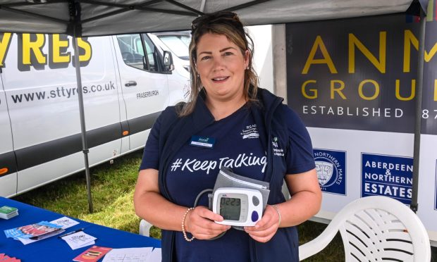 Laura Lumsden mans the Health Hut at the New Deer Show. The nurse and health visitor took over her Health Hut role in April. Image: Darrell Benns/DC Thomson