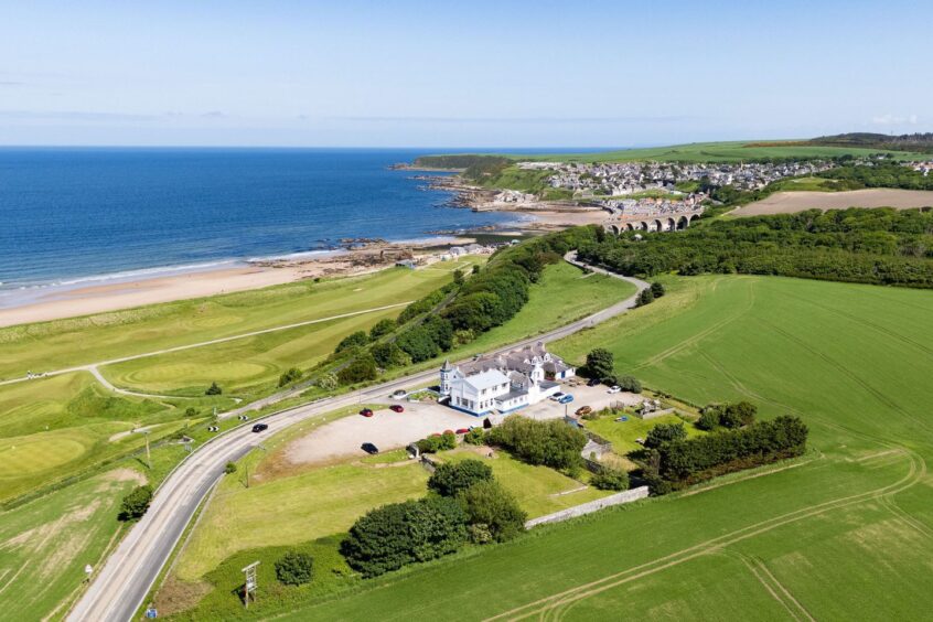 Aerial view of the hotel.