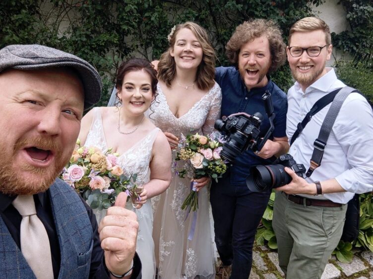 Halde with a wedding party.