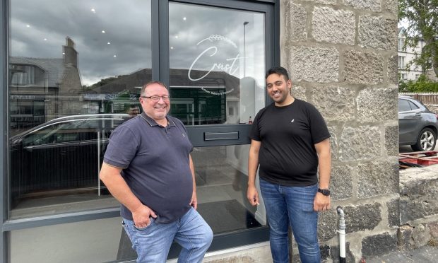 Dave Crocker and Nagi El-Khatoun outside Crust bakery on Peterculter. Image: DC Thomson.