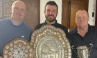 Aberdeen Links Championship 2024. From left, Steve Lynch, Adam Giles and Scott Lowe with their Aberdeen Links silverware. Image: Alan Brown.